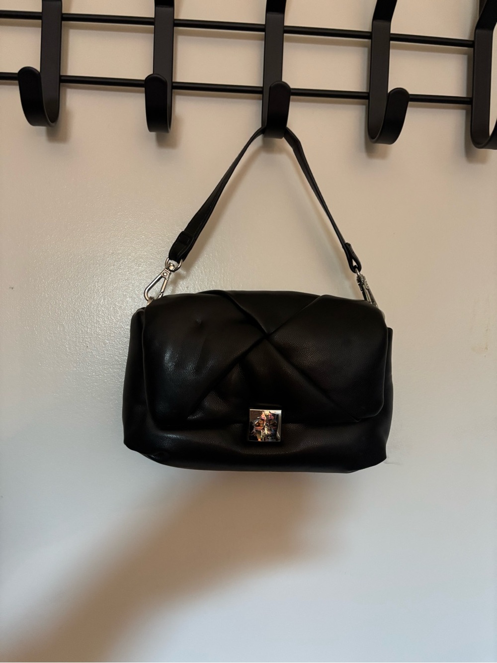 Black Quilted Shoulder Bag with Chrome Turn-Lock